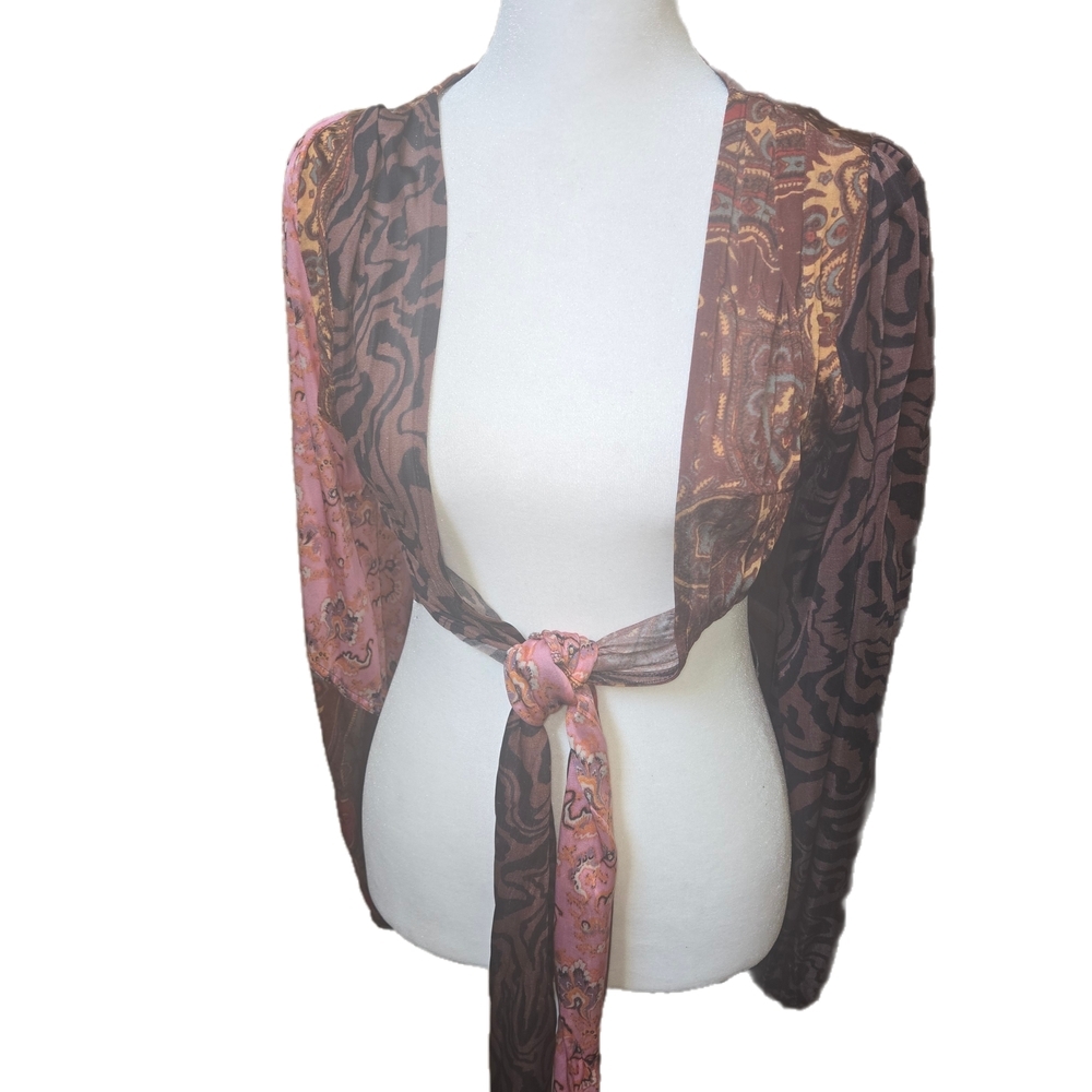 Free People Pink and Brown Tie-Front Cardigan
